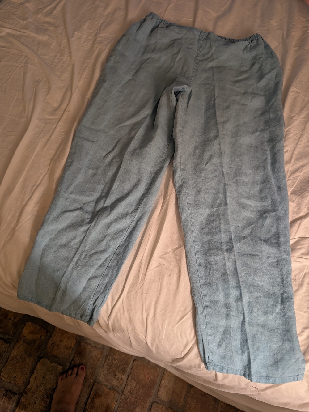 Flax Brand Women's Linen Pants, Powder Blue . Elastic Waist, Side Pockets